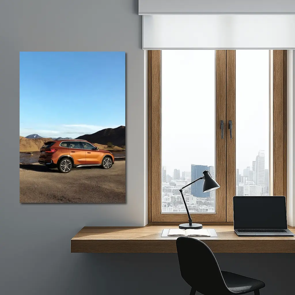 BMW X1 Orange SUV Desert Mountain Backdrop – Wall Art