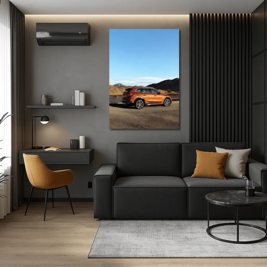BMW X1 Orange SUV Desert Mountain Backdrop – Wall Art