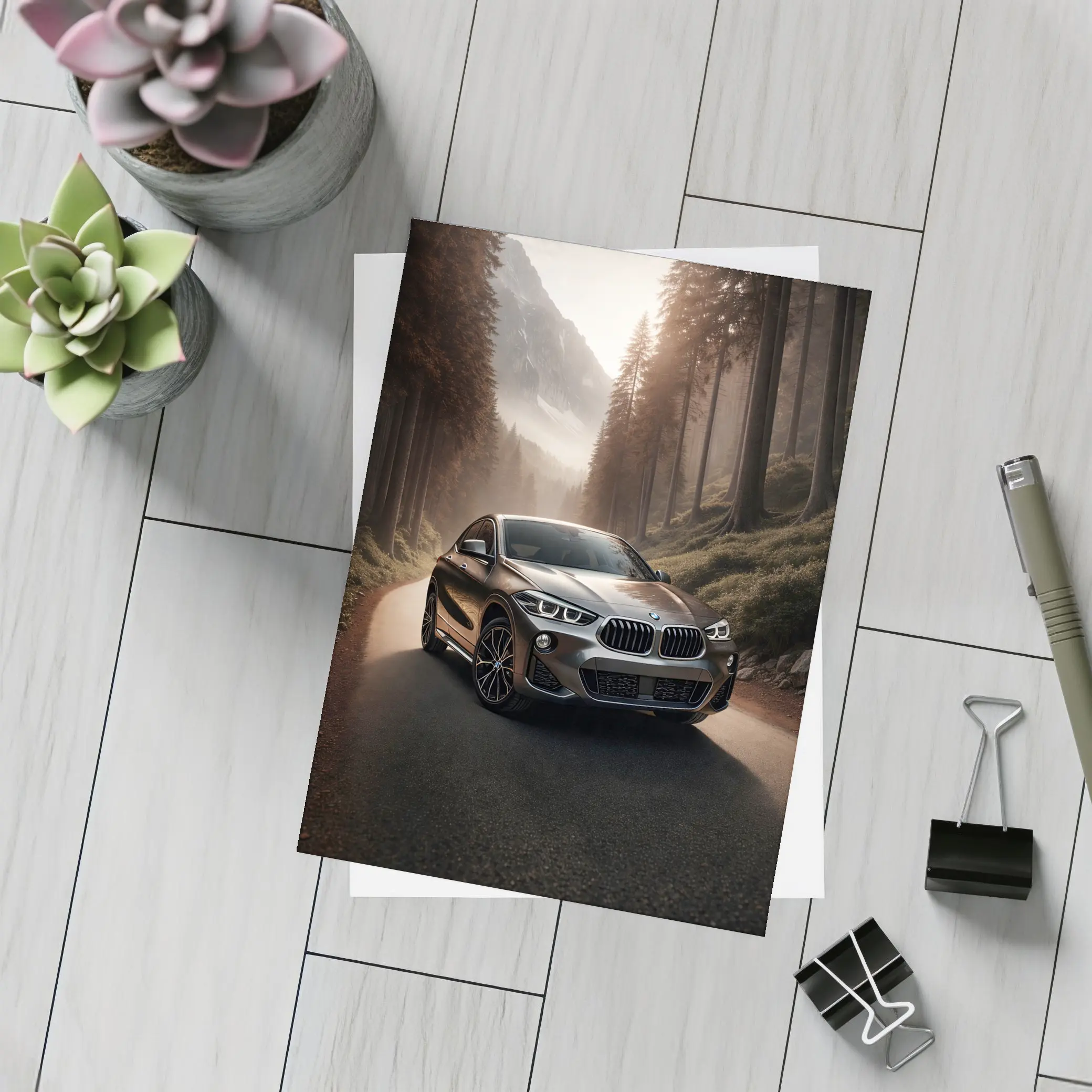 BMW X2 on Misty Mountain Forest Road – Postcards