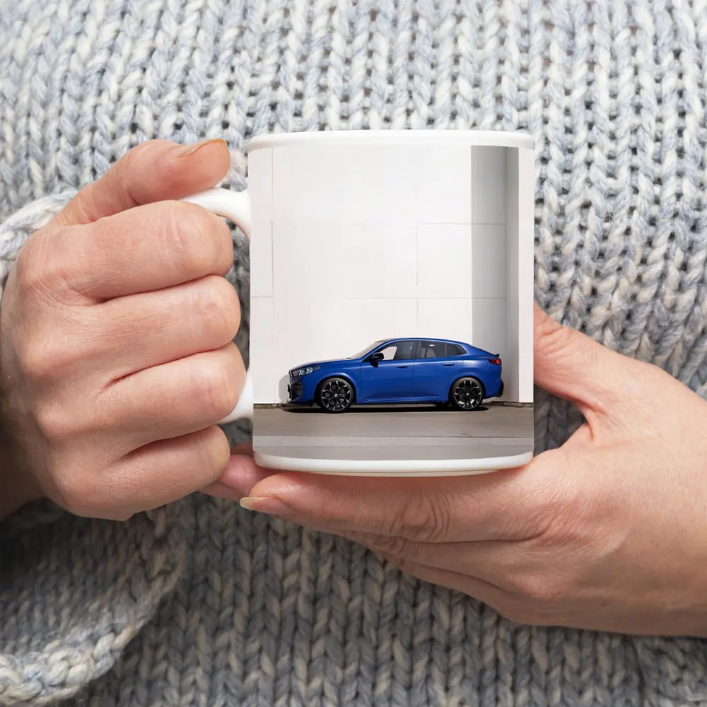 BMW X2 Blue Against White Wall – Mugs