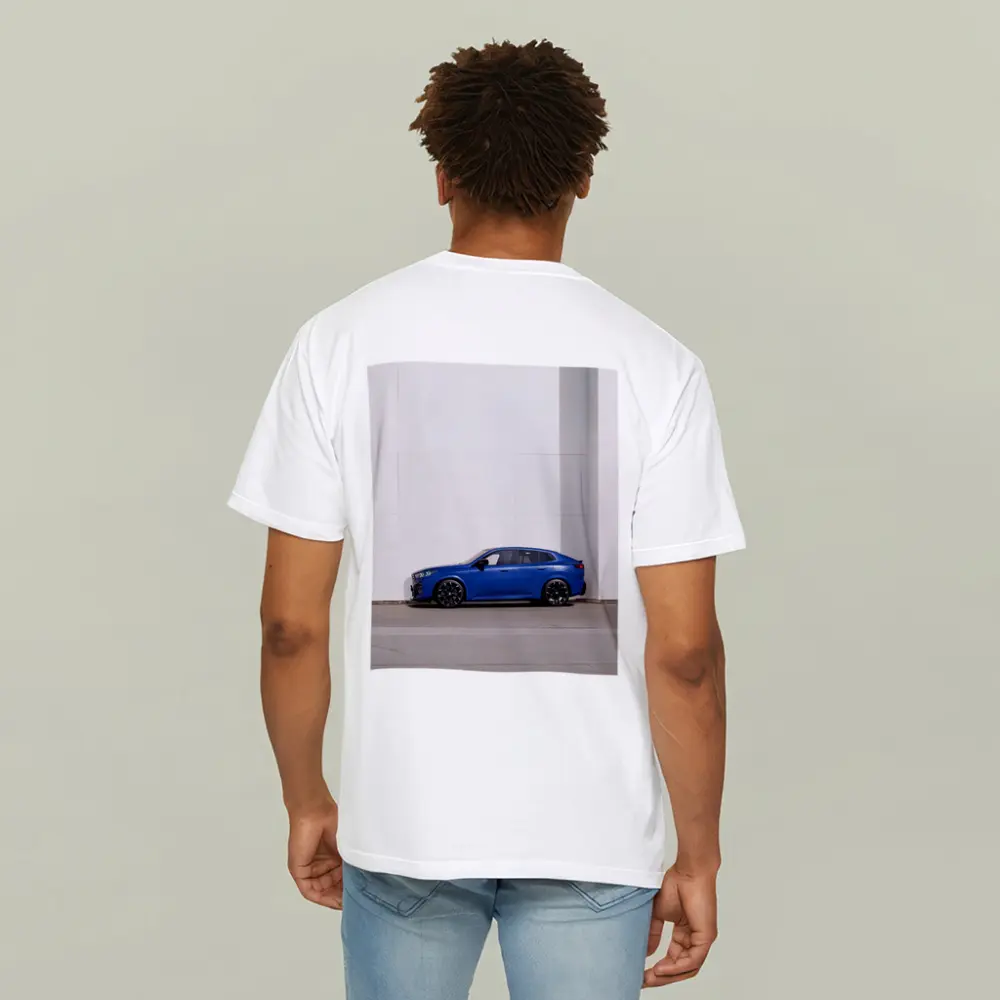 BMW X2 Blue Against White Wall – T-Shirts