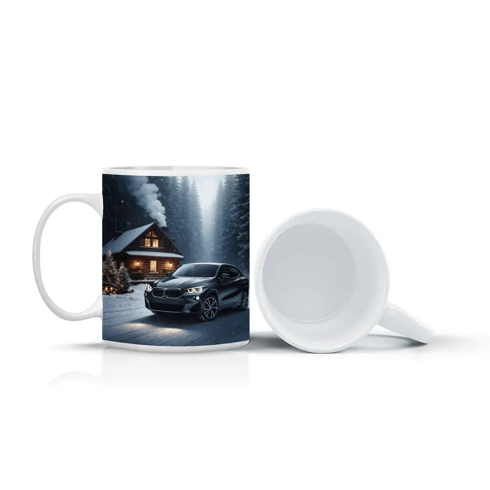 BMW X2 Black SUV Snowy Winter Forest – Mugs