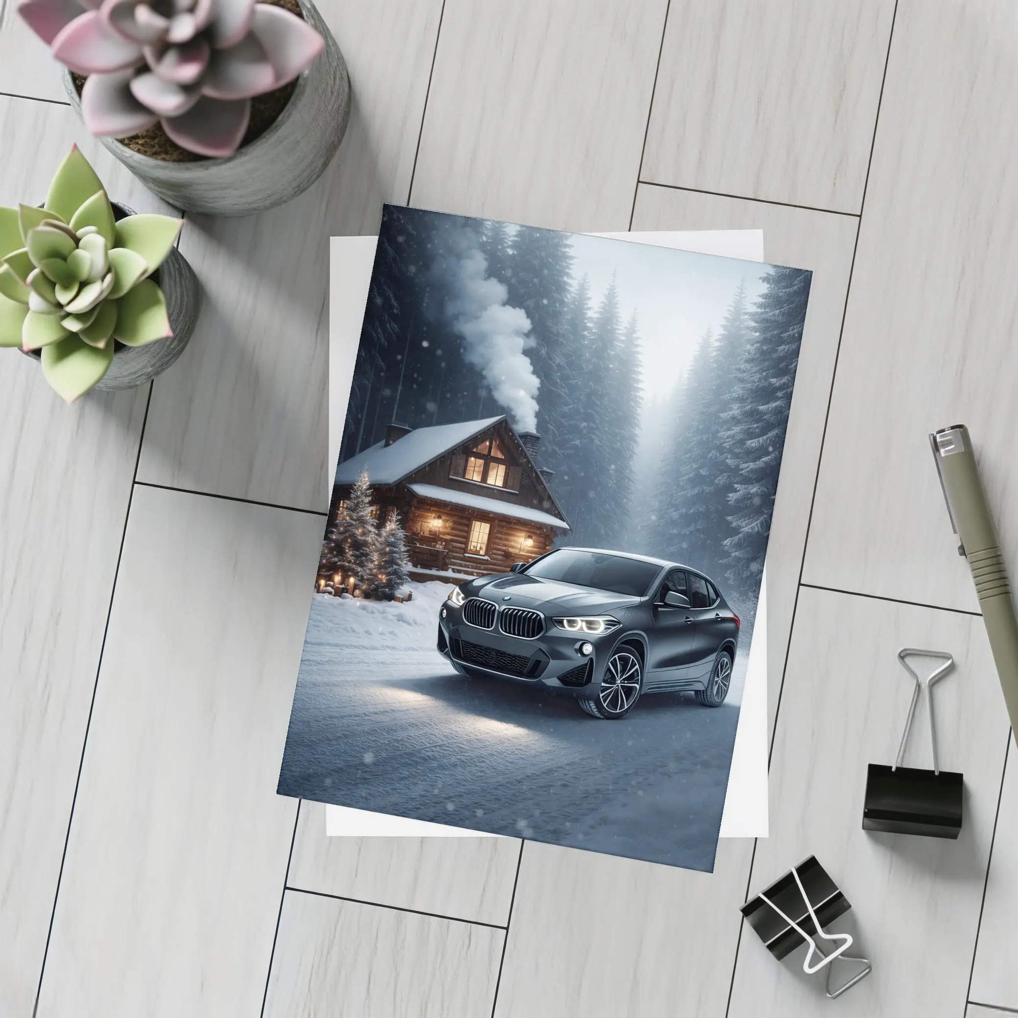 BMW X2 Black SUV Snowy Winter Forest – Postcards