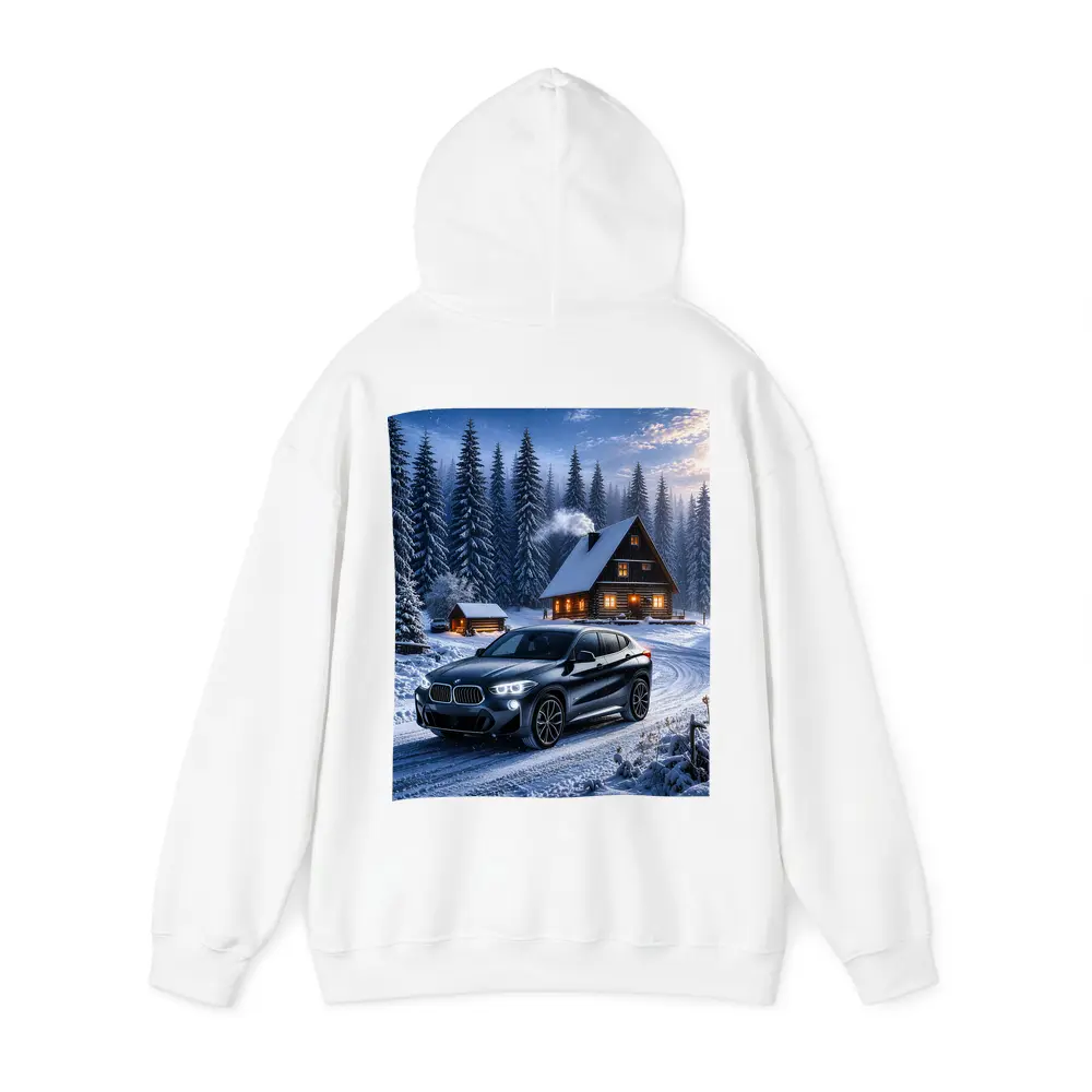 BMW X2 Dark Snowy Forest Cabin Night – Hoodies