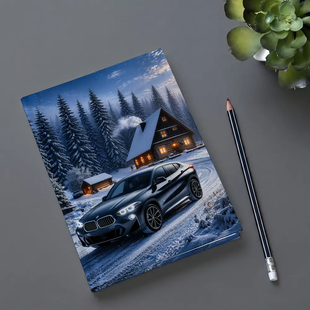 BMW X2 Dark Snowy Forest Cabin Night – Notebooks
