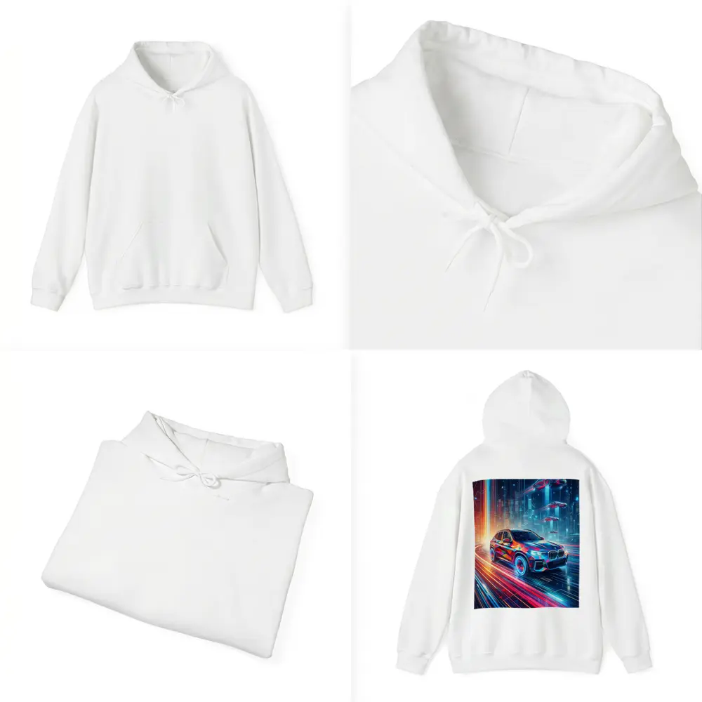 BMW X5 Futuristic Neon Cyberpunk City Art – Hoodies