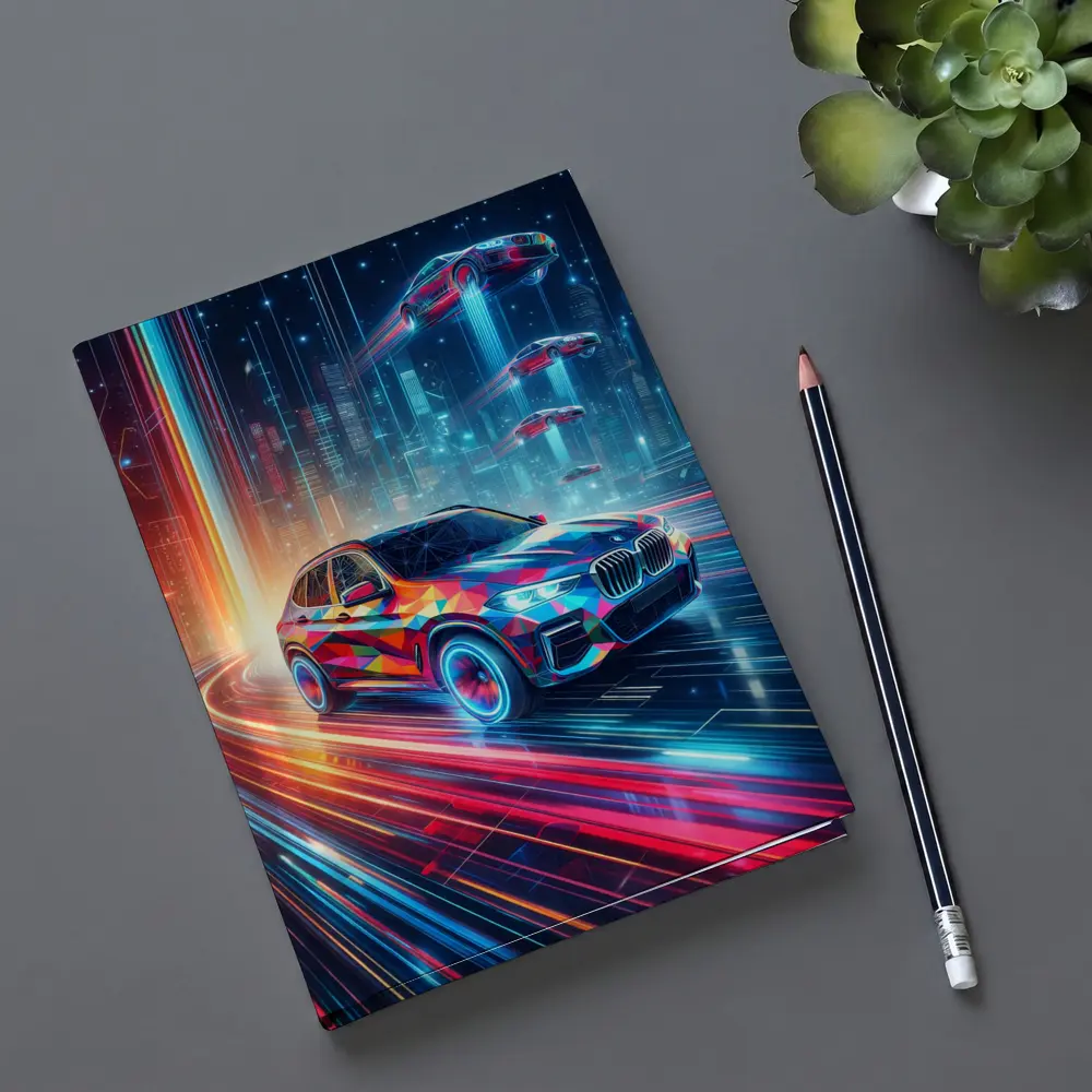 BMW X5 Futuristic Neon Cyberpunk City Art – Notebooks