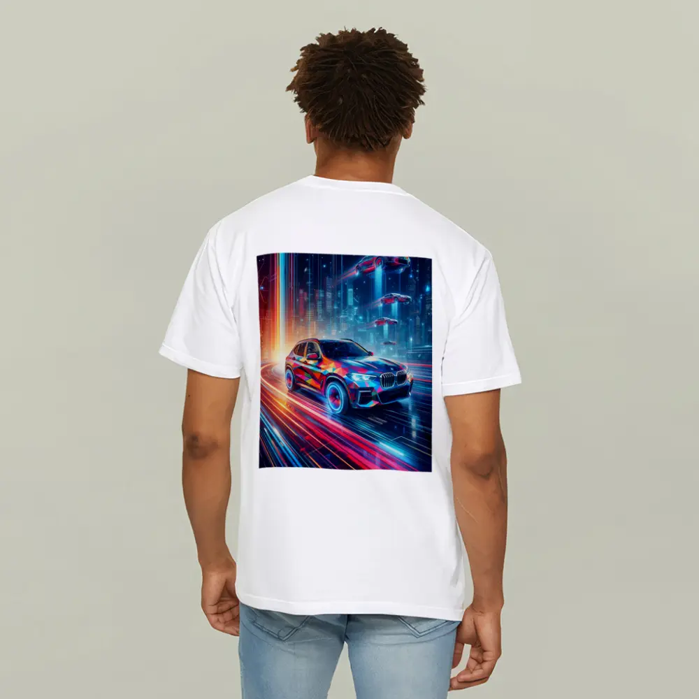 BMW X5 Futuristic Neon Cyberpunk City Art – T-Shirts