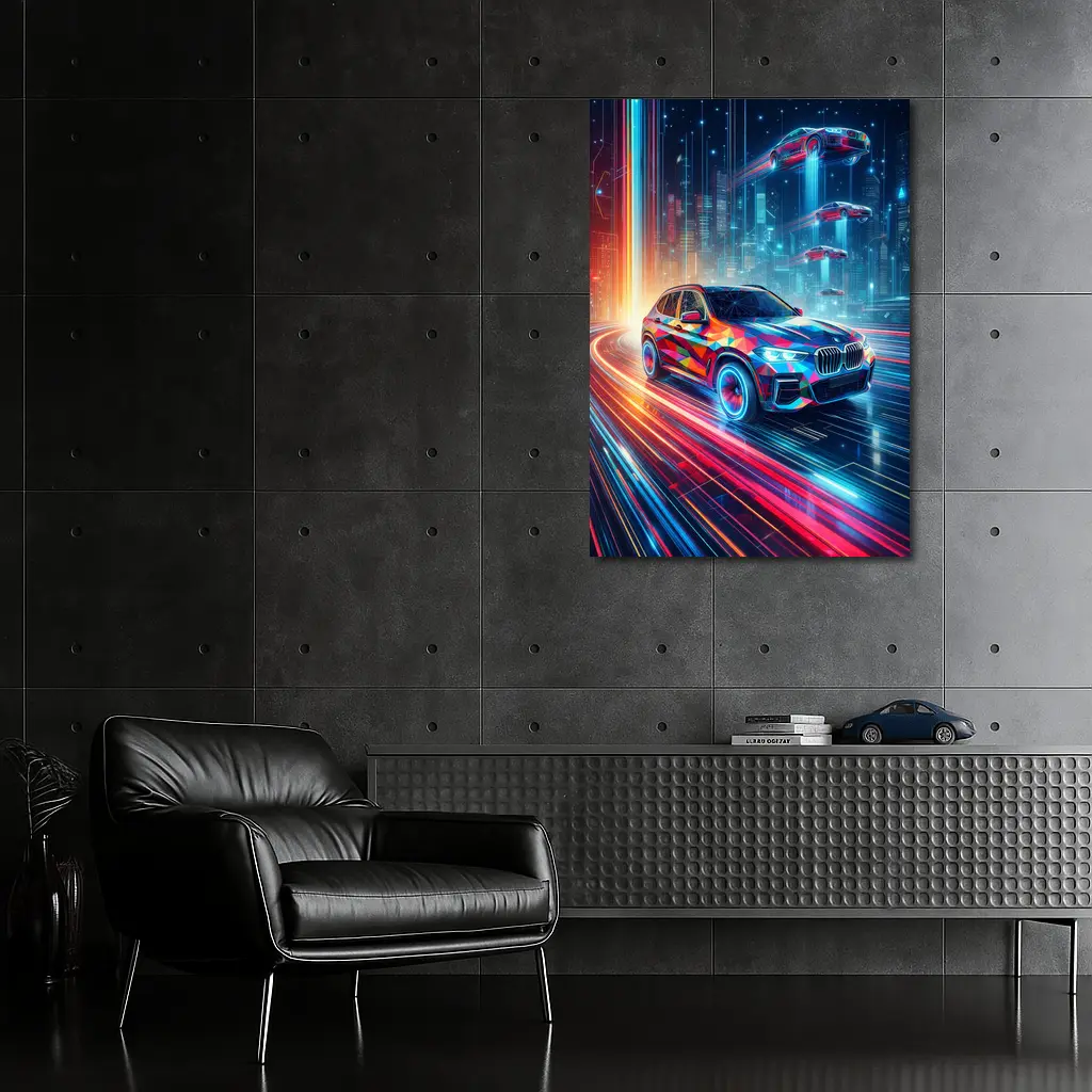 BMW X5 Futuristic Neon Cyberpunk City Art – Wall Art