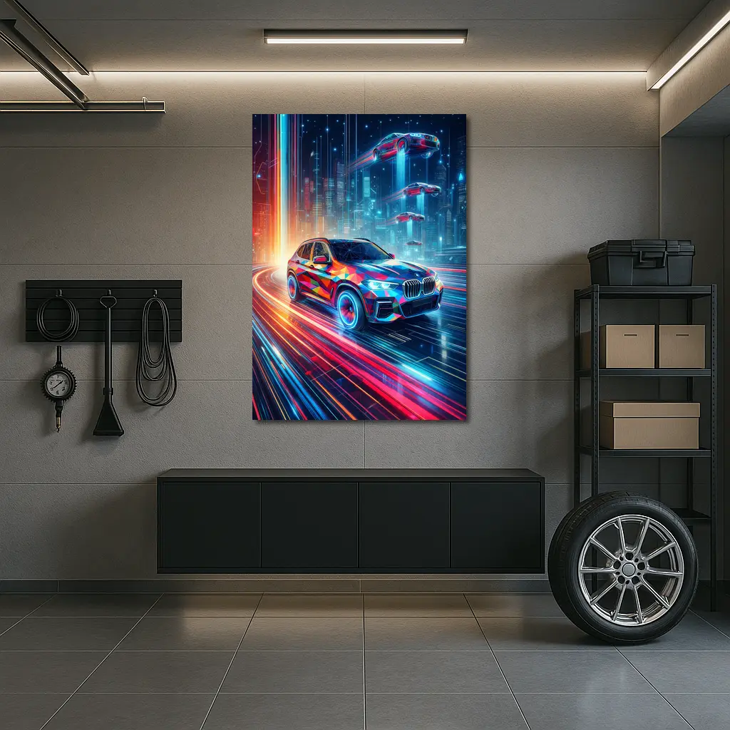 BMW X5 Futuristic Neon Cyberpunk City Art – Wall Art