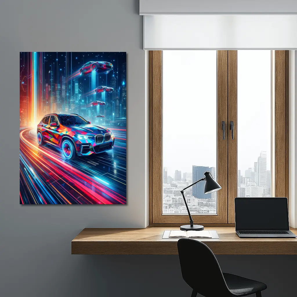 BMW X5 Futuristic Neon Cyberpunk City Art – Wall Art