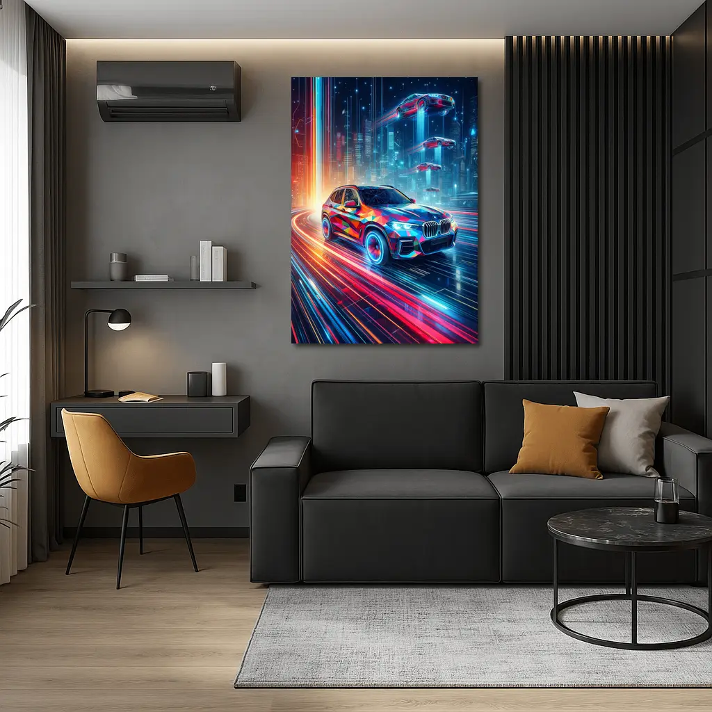 BMW X5 Futuristic Neon Cyberpunk City Art – Wall Art
