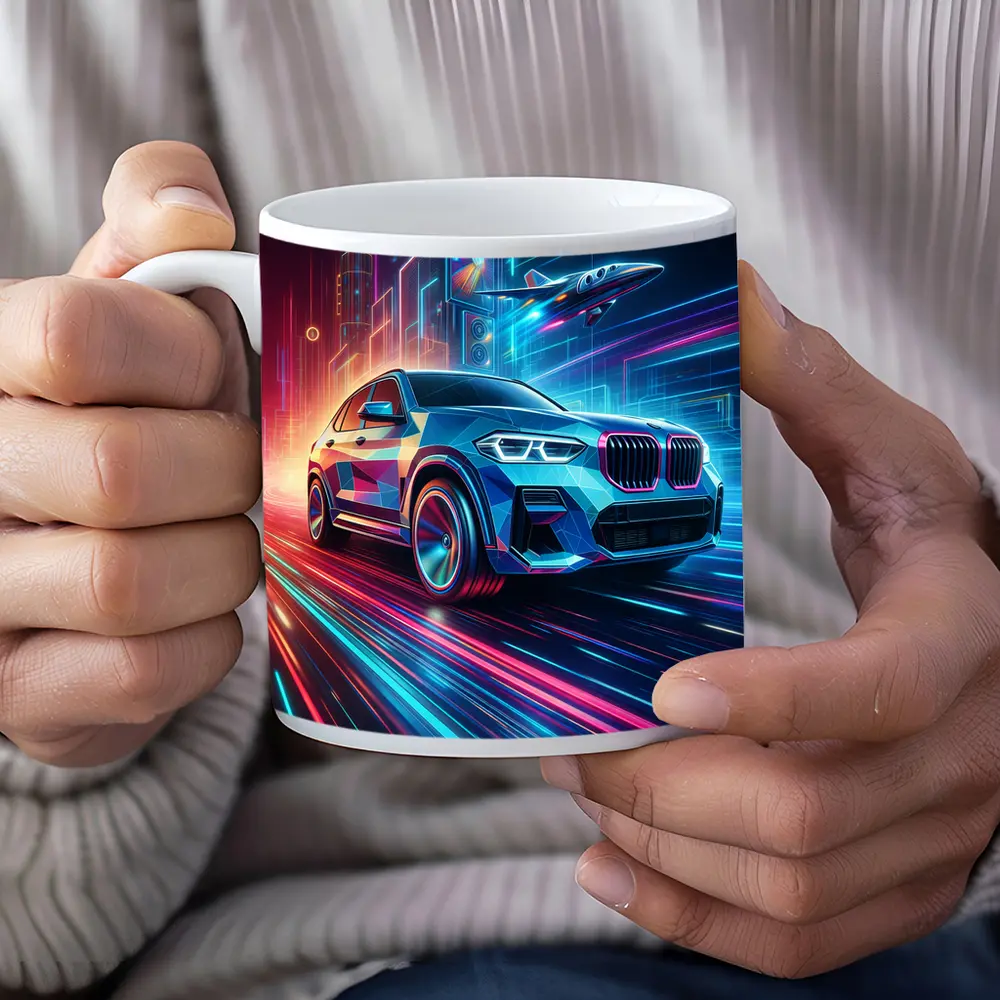 BMW X3 Neon Futuristic City Night Drive – Mugs