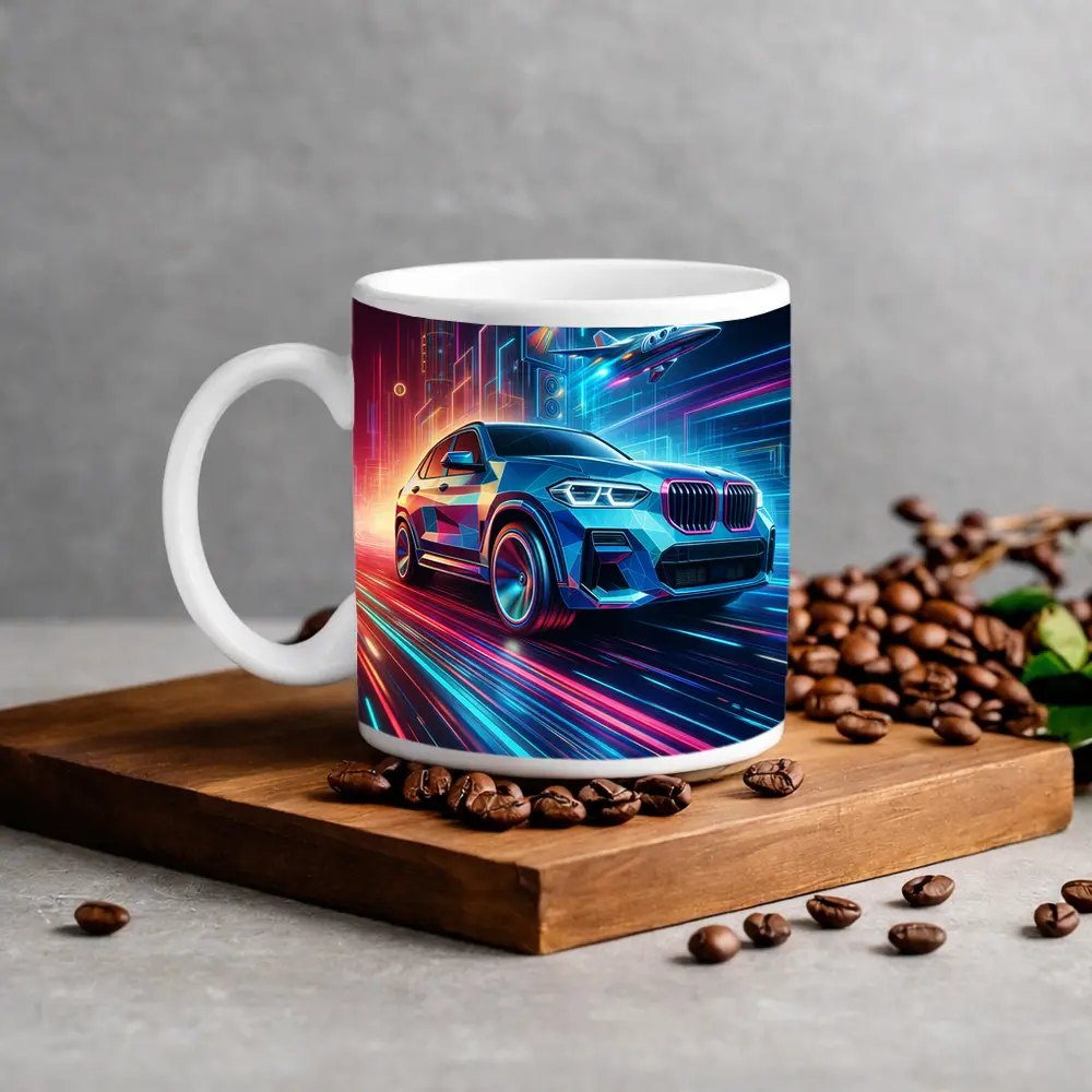 BMW X3 Neon Futuristic City Night Drive – Mugs