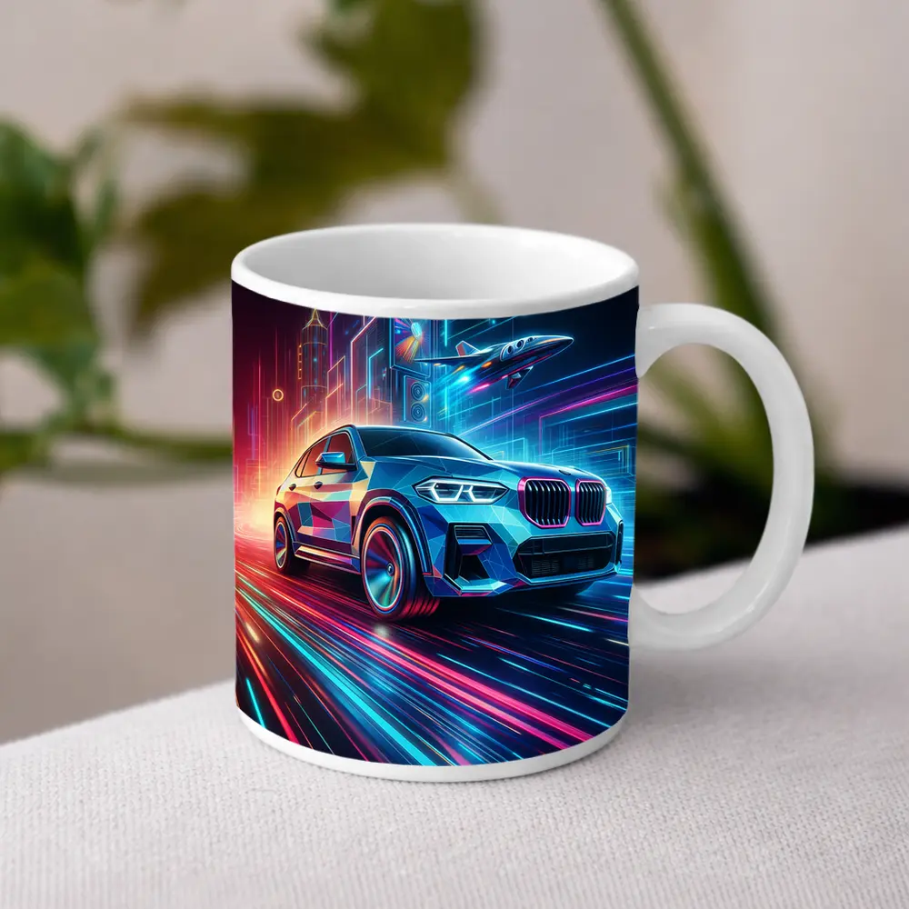 BMW X3 Neon Futuristic City Night Drive – Mugs