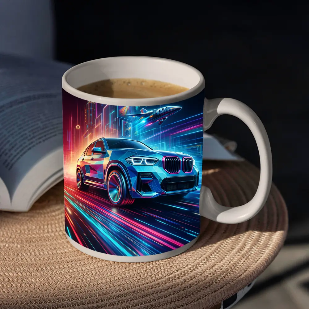 BMW X3 Neon Futuristic City Night Drive – Mugs