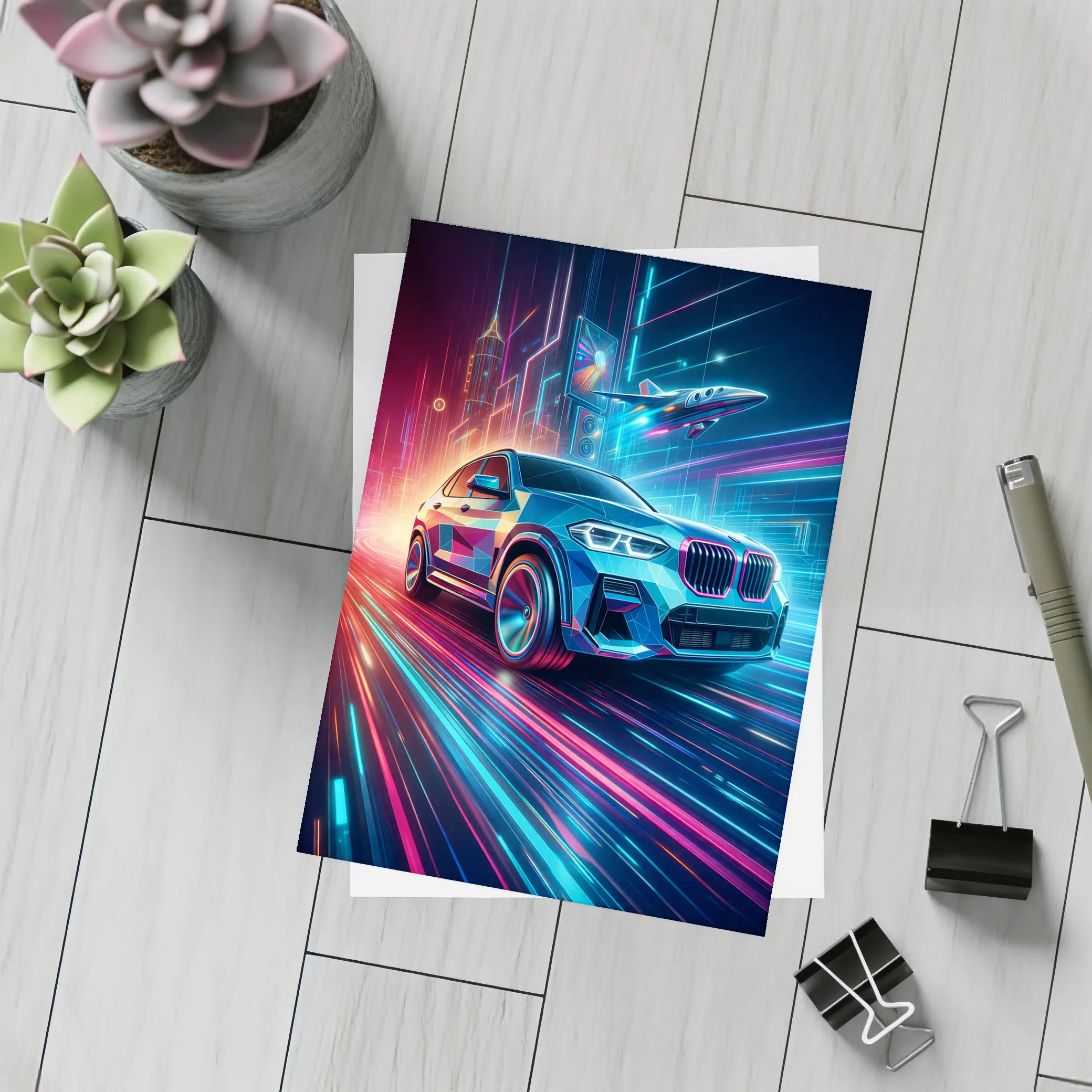 BMW X3 Neon Futuristic City Night Drive – Postcards