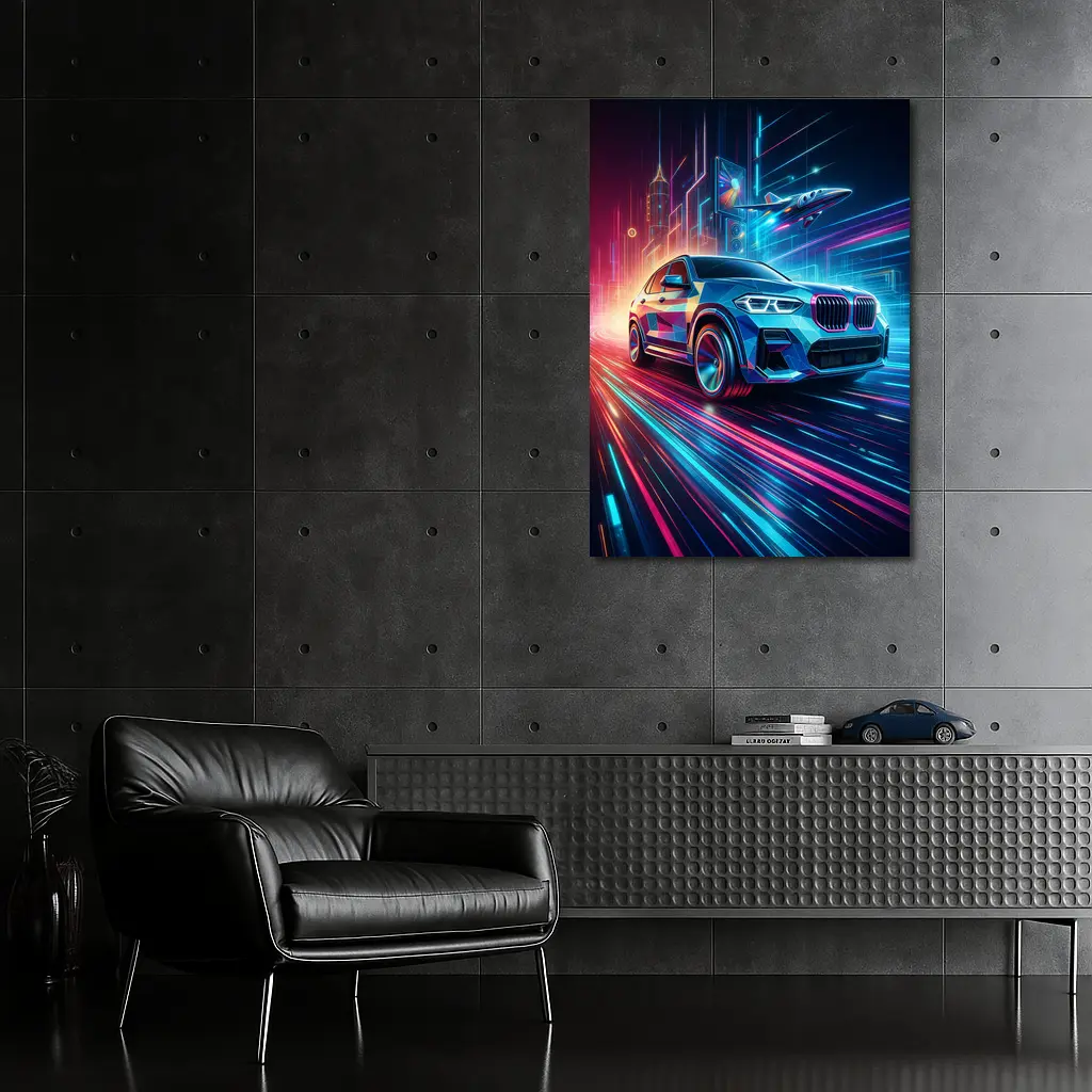 BMW X3 Neon Futuristic City Night Drive – Wall Art