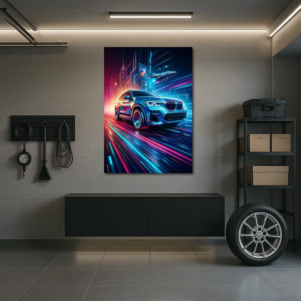 BMW X3 Neon Futuristic City Night Drive – Wall Art