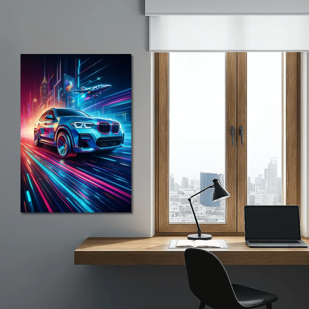 BMW X3 Neon Futuristic City Night Drive – Wall Art