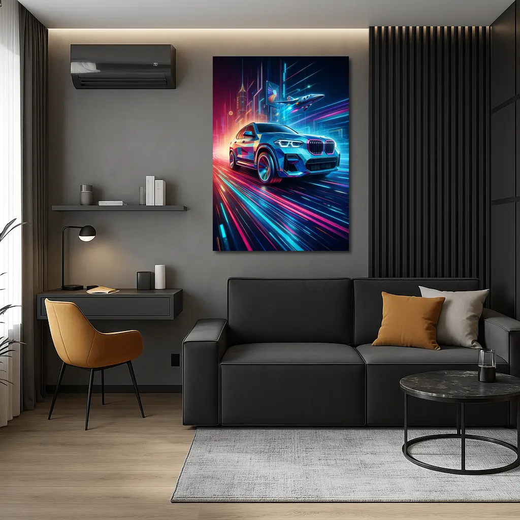 BMW X3 Neon Futuristic City Night Drive – Wall Art