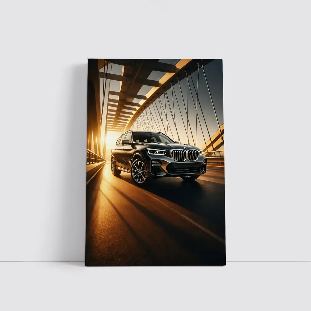 BMW X3 Crossing Bridge at Golden Sunset – Wall Art