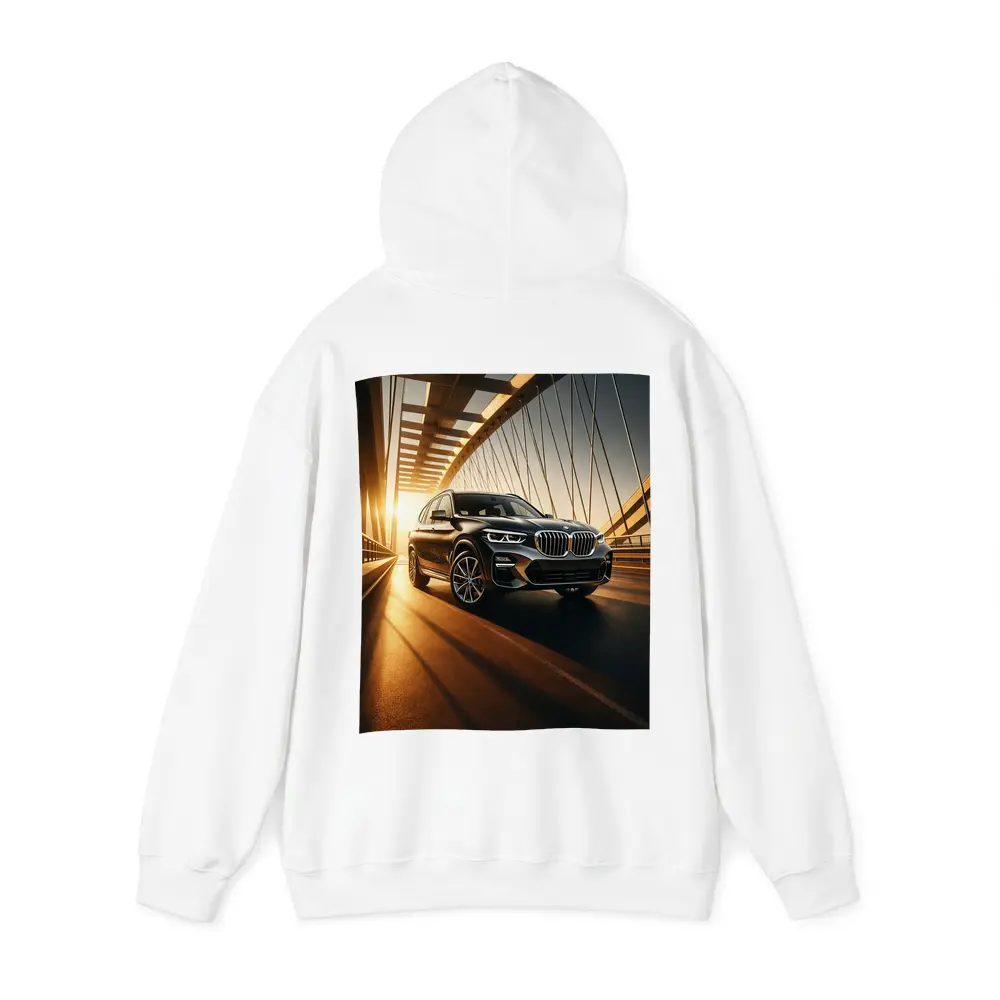 BMW X3 Crossing Bridge at Golden Sunset – Hoodies