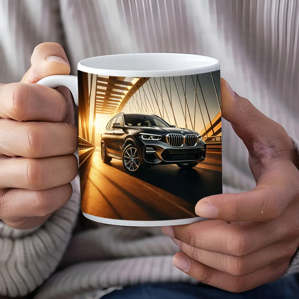 BMW X3 Crossing Bridge at Golden Sunset – Mugs