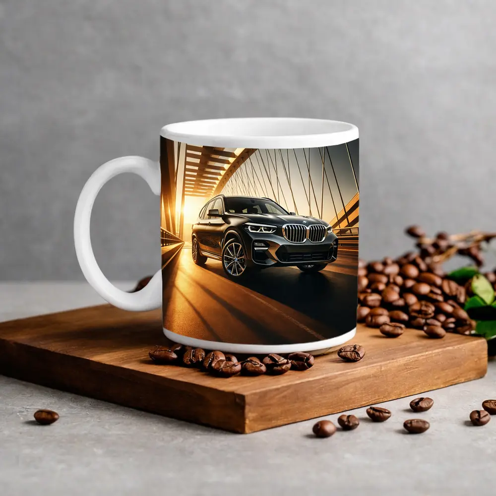 BMW X3 Crossing Bridge at Golden Sunset – Mugs