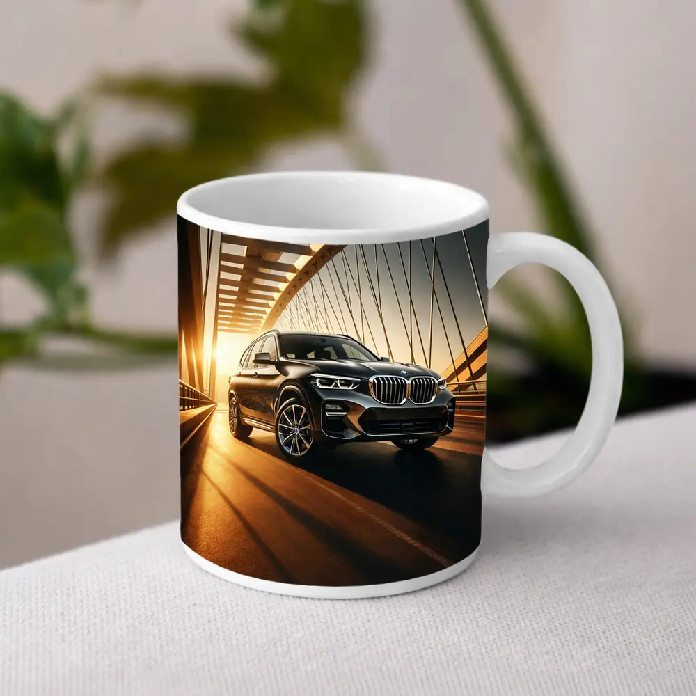 BMW X3 Crossing Bridge at Golden Sunset – Mugs