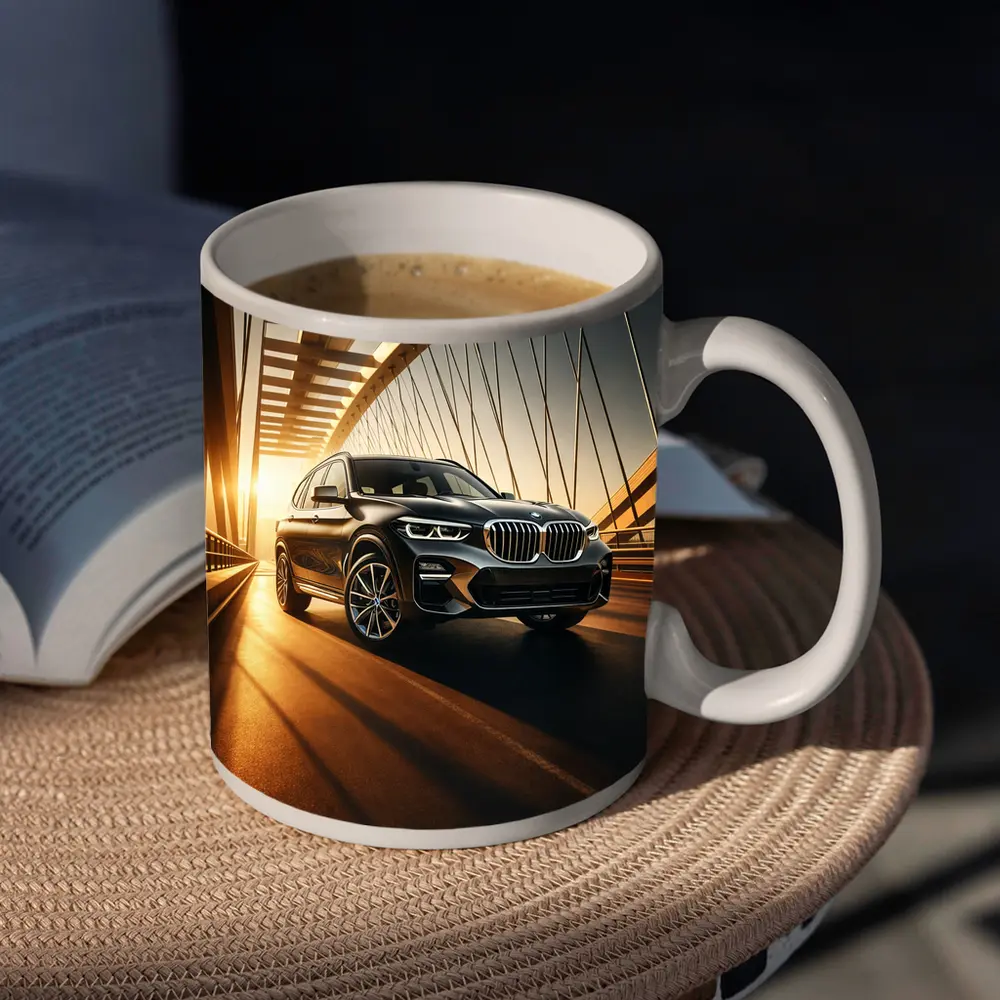 BMW X3 Crossing Bridge at Golden Sunset – Mugs