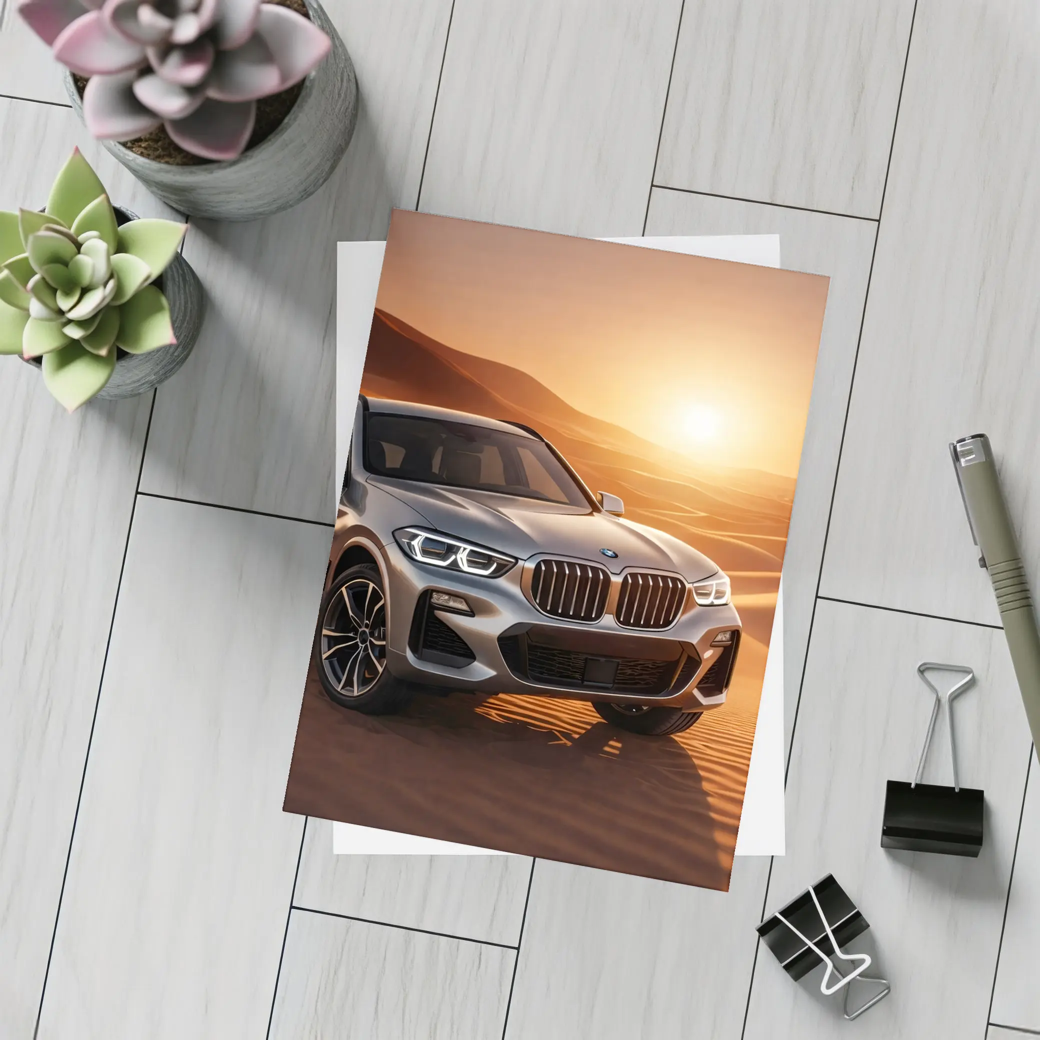 BMW X3 Silver SUV Desert Sunset – Postcards