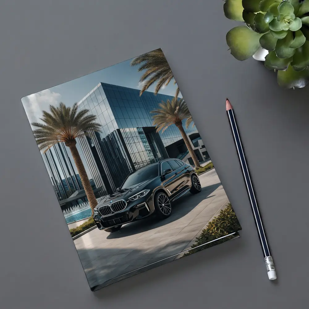 BMW X5 Black Parked Near Glass Building – Notebooks
