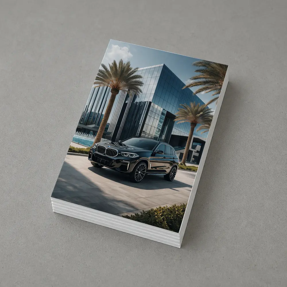 BMW X5 Black Parked Near Glass Building – Postcards