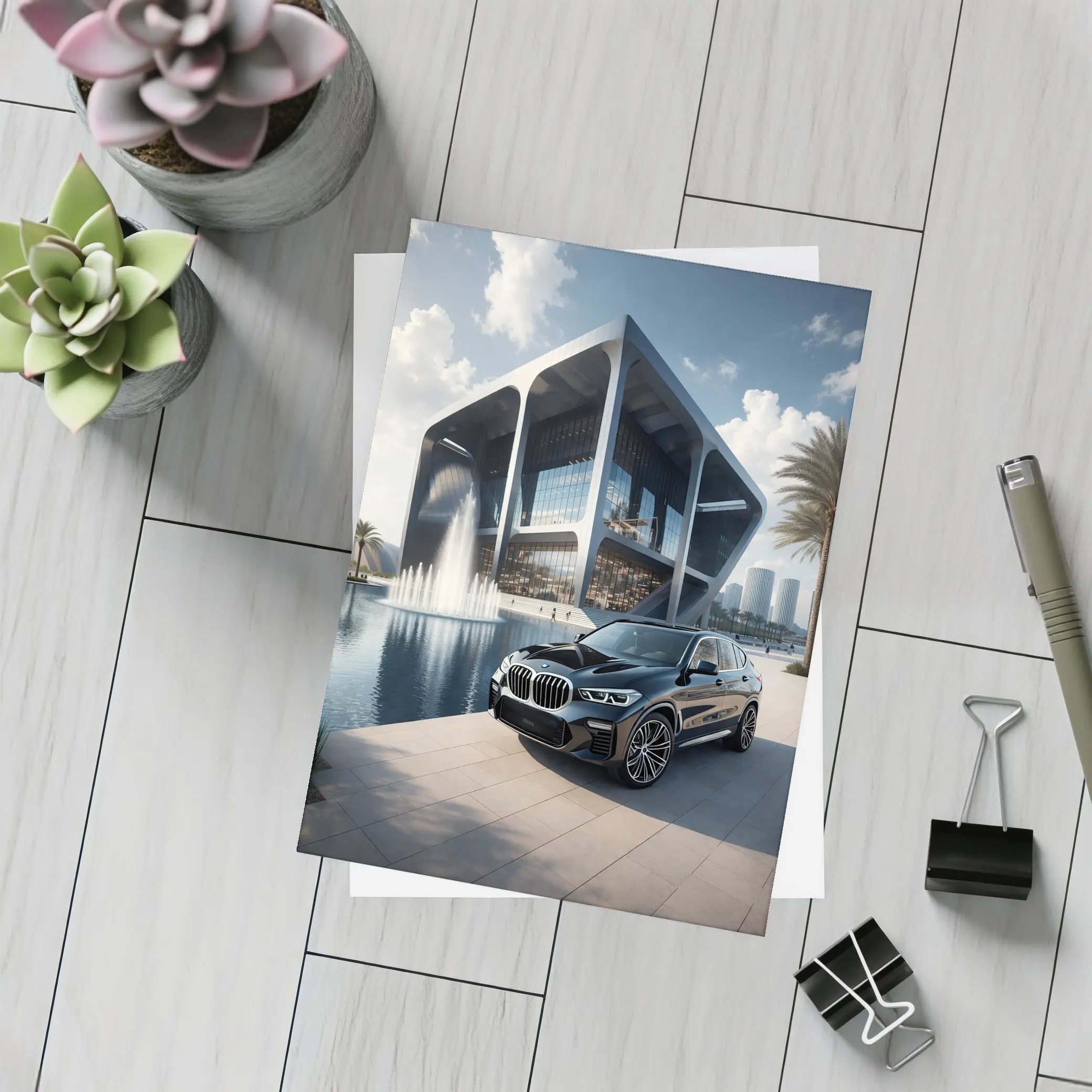 BMW X3 Black SUV Modern Architecture Fountain – Postcards
