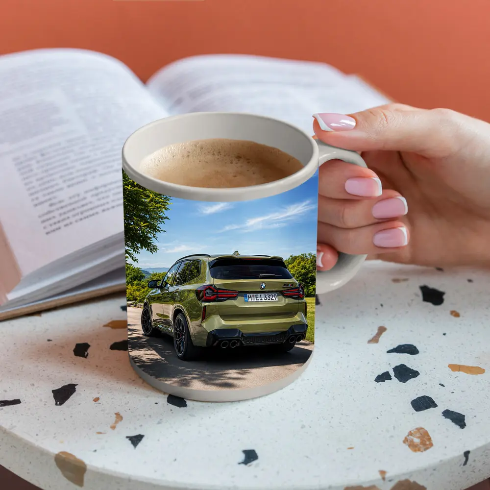 BMW X3 M Competition Olive Green Rear View – Mugs