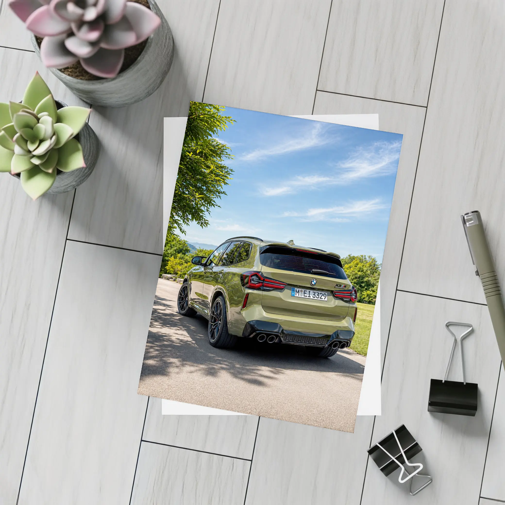 BMW X3 M Competition Olive Green Rear View – Postcards
