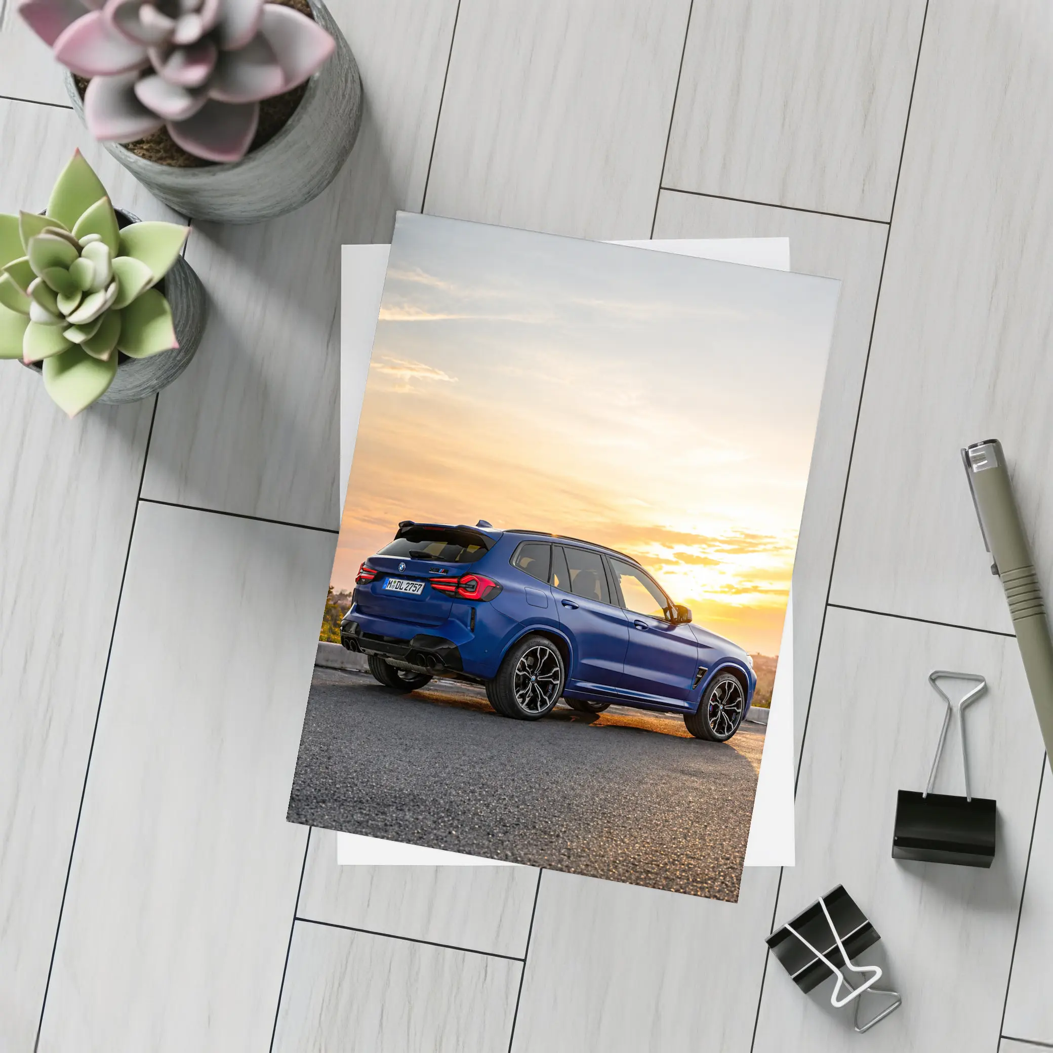 BMW X3 M Blue Sunset Rear View – Postcards