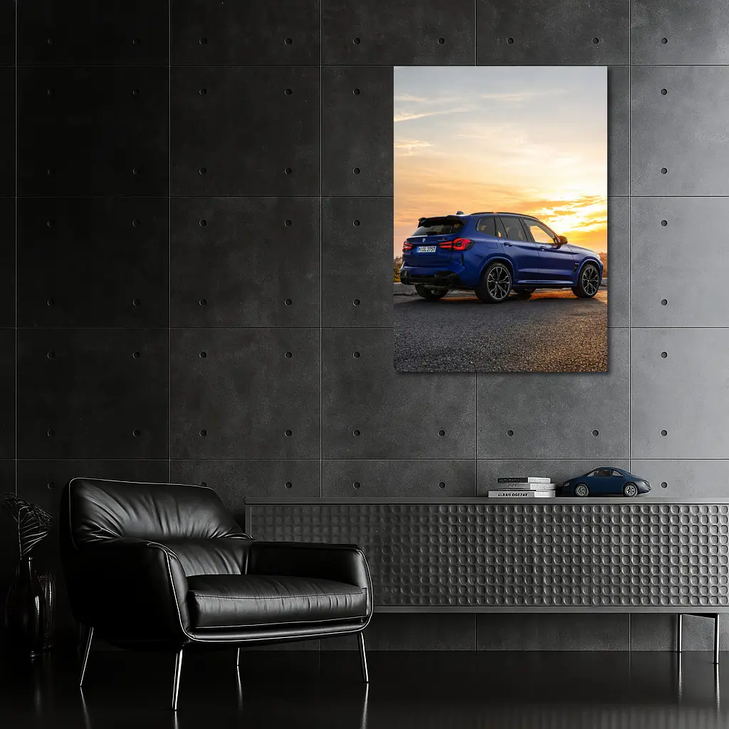 BMW X3 M Blue Sunset Rear View – Wall Art