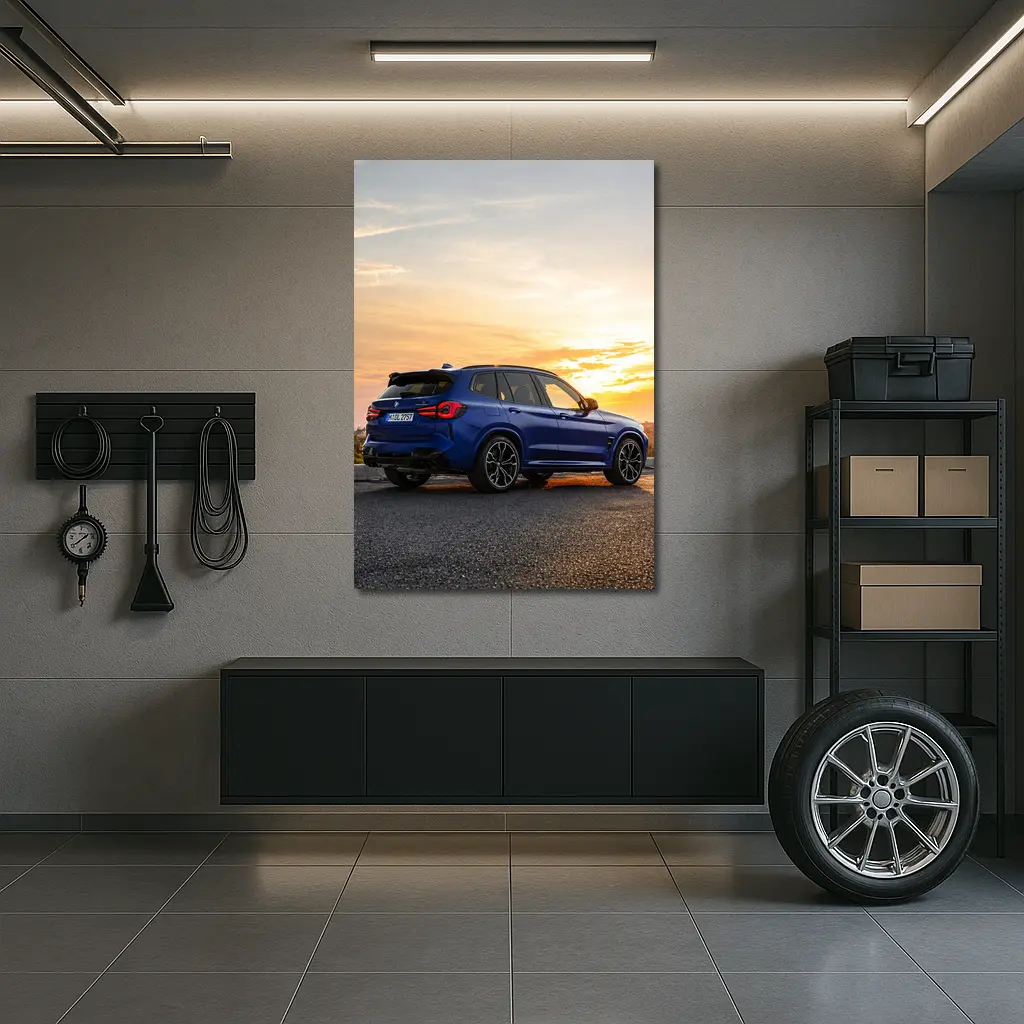 BMW X3 M Blue Sunset Rear View – Wall Art