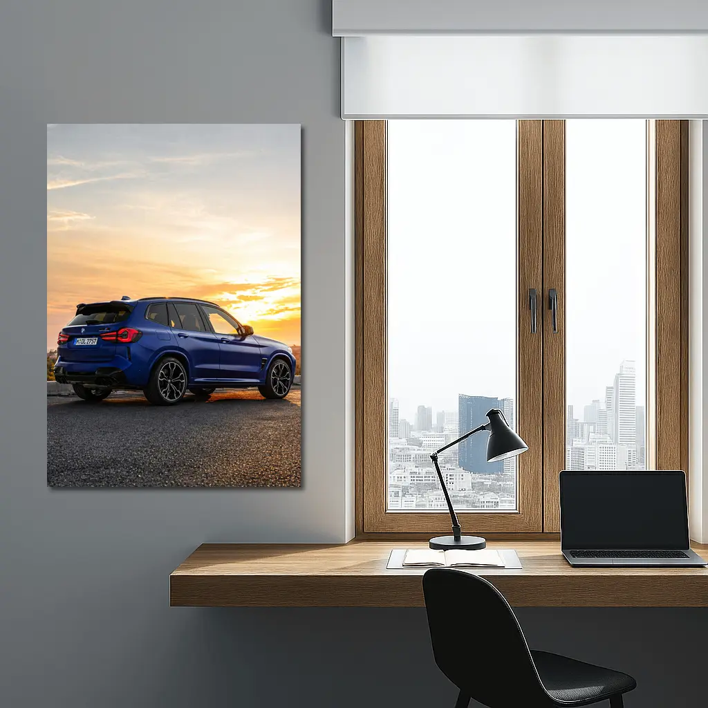 BMW X3 M Blue Sunset Rear View – Wall Art