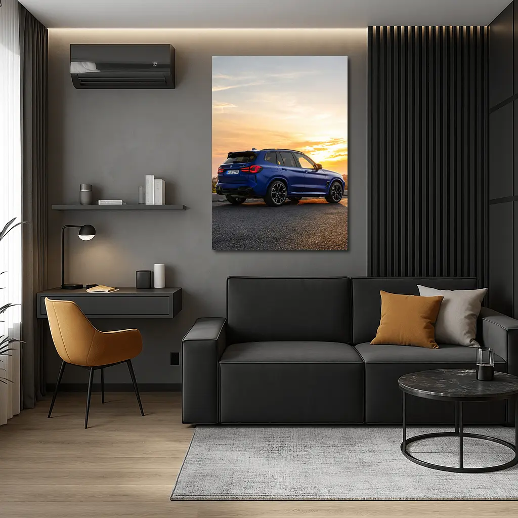 BMW X3 M Blue Sunset Rear View – Wall Art