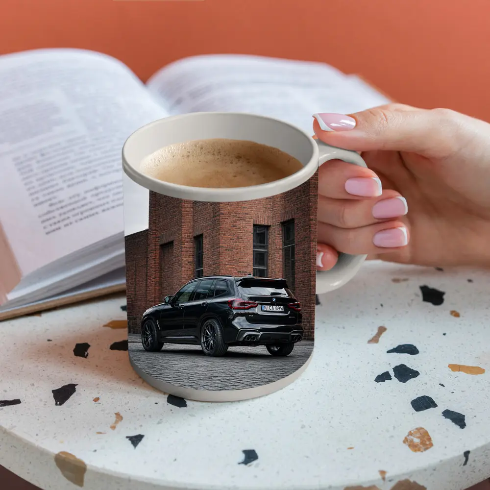 BMW X5 M Black Urban Industrial Background – Mugs
