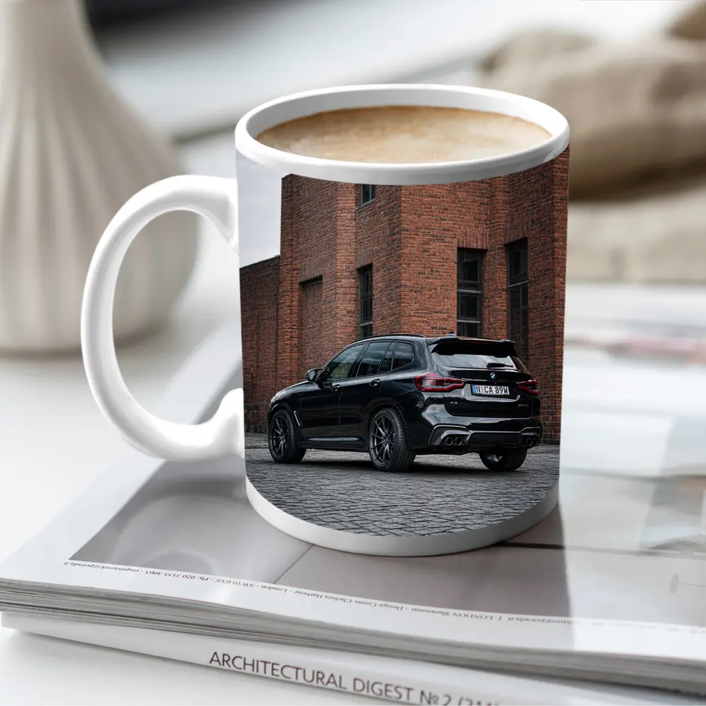 BMW X5 M Black Urban Industrial Background – Mugs