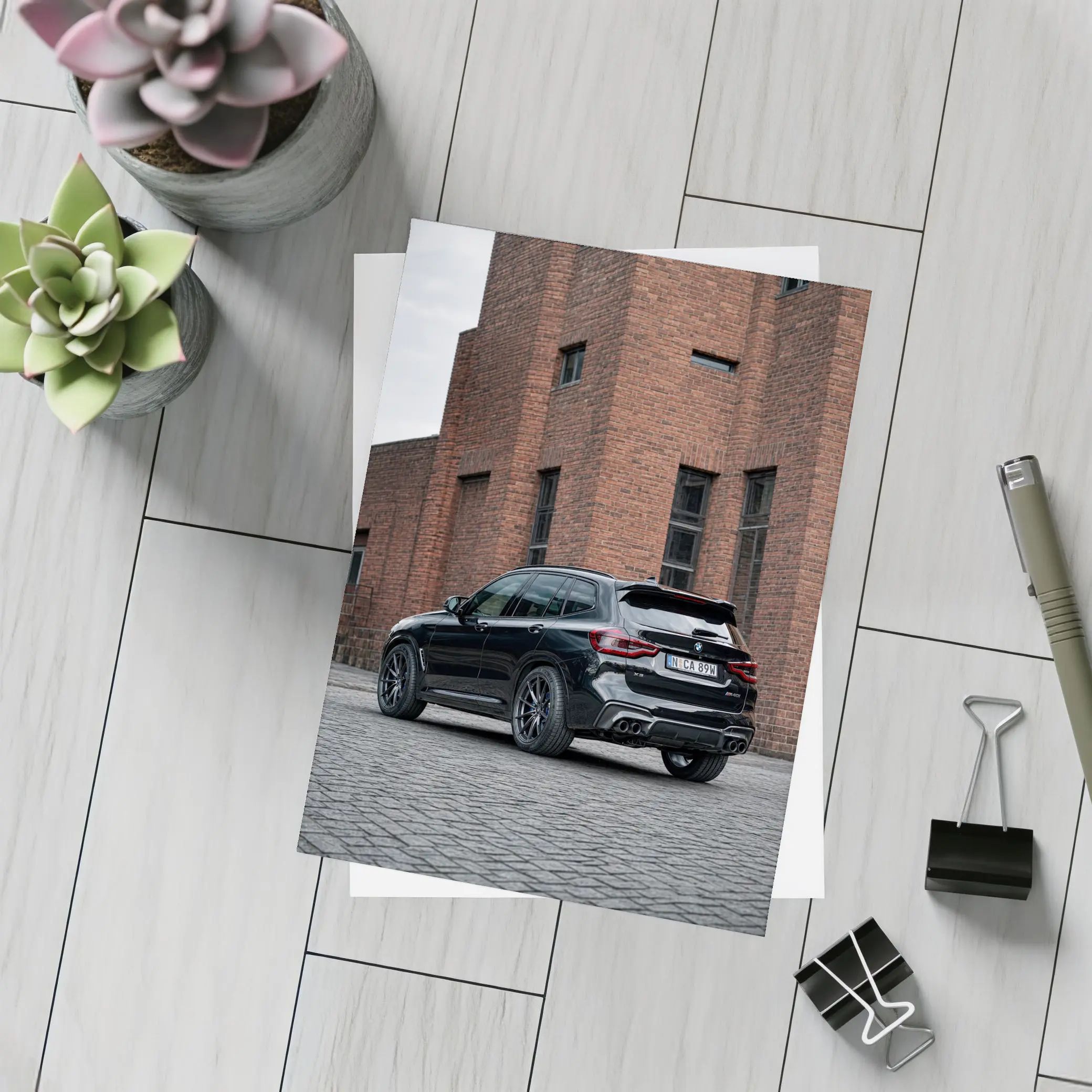 BMW X5 M Black Urban Industrial Background – Postcards
