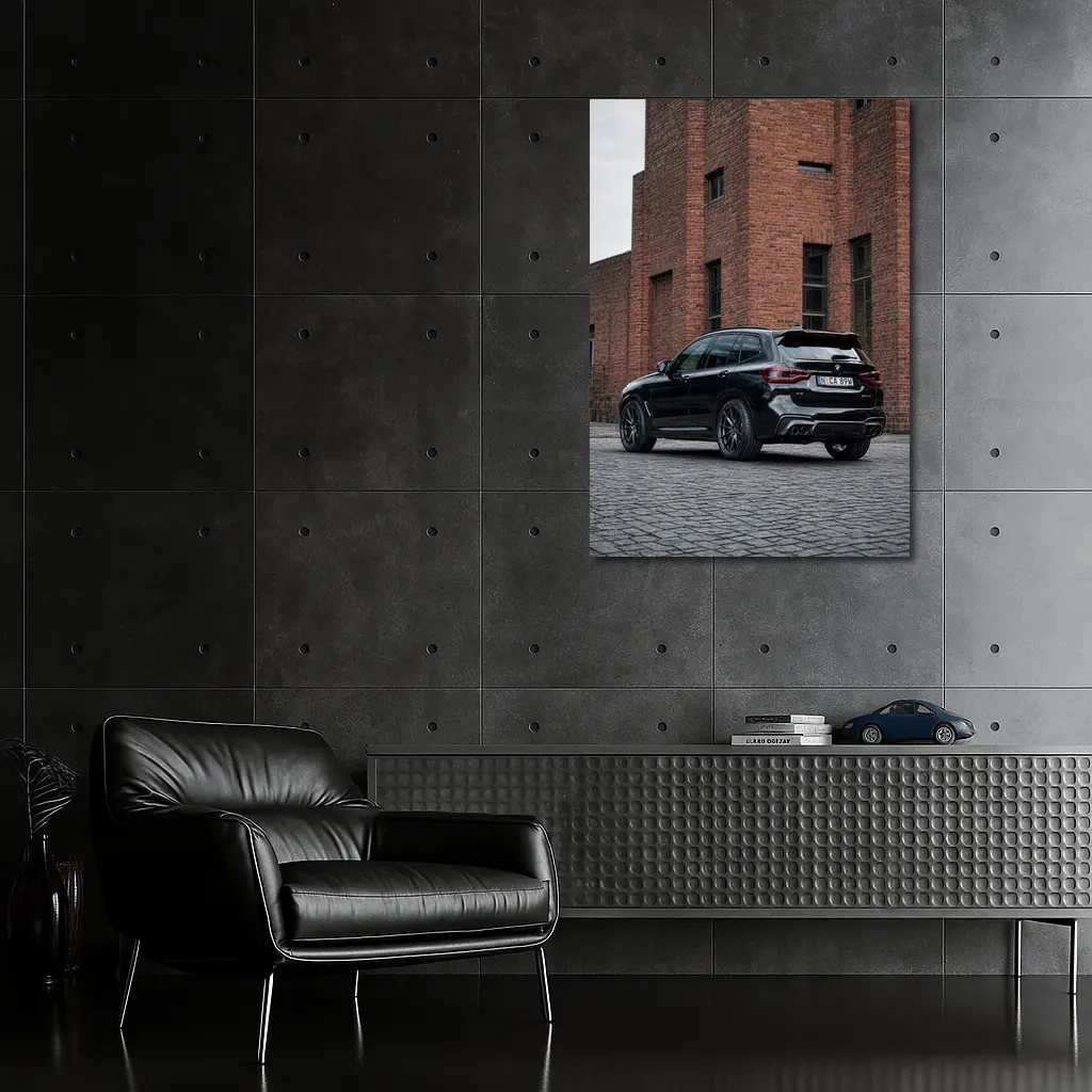 BMW X5 M Black Urban Industrial Background – Wall Art