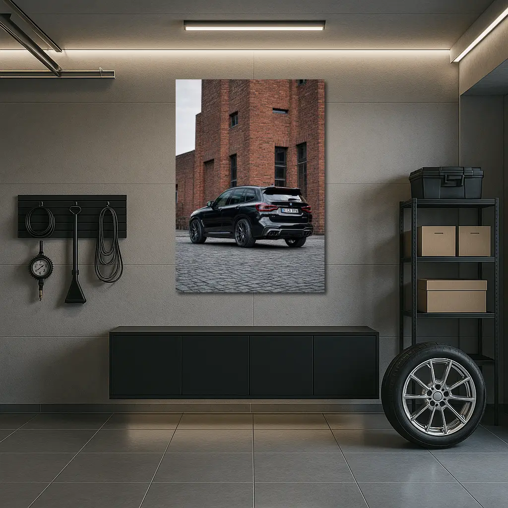 BMW X5 M Black Urban Industrial Background – Wall Art
