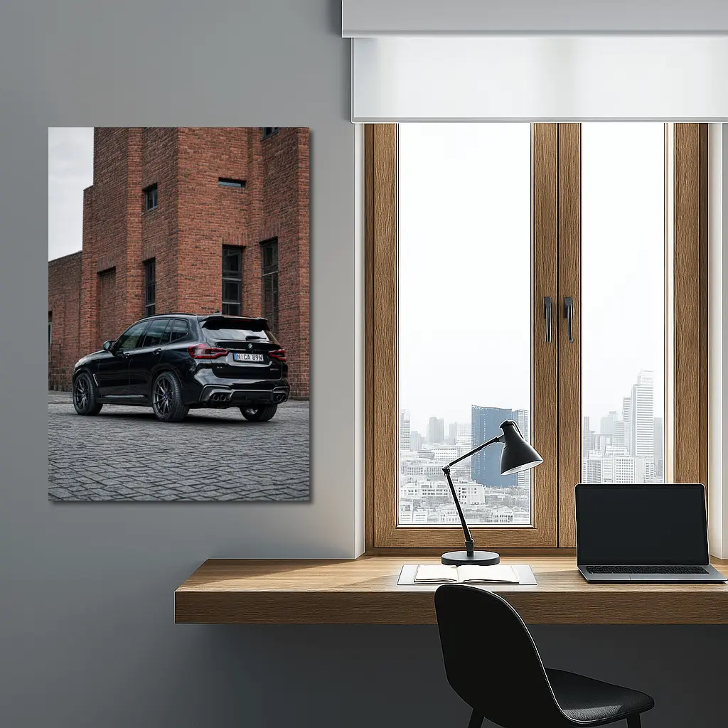 BMW X5 M Black Urban Industrial Background – Wall Art