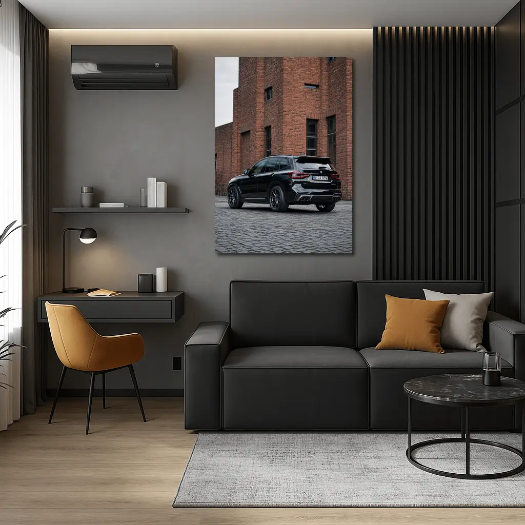 BMW X5 M Black Urban Industrial Background – Wall Art