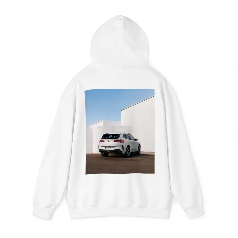 BMW X3 White SUV Minimal Architecture Background – Hoodies